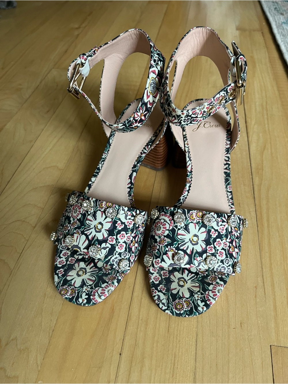 J. Crew Floral and Jewel Encrusted Heeled Sandal
